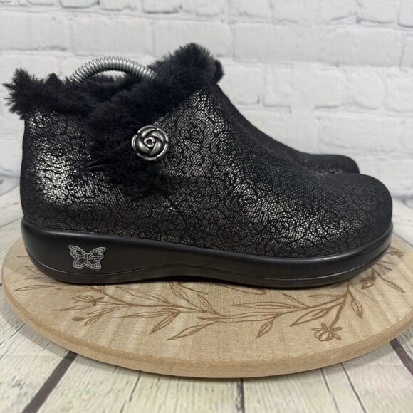 Alegria Shoes - Alegria Meri Ankle Boots Women Size 7.5-8 US 38 EU Black Floral Shearling Shoes